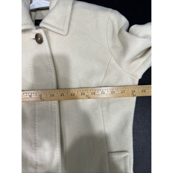 Lands End Peacoat Womens 2 Cream Wool Blend Midi Winter Coat Single Breasted - Picture 9 of 10